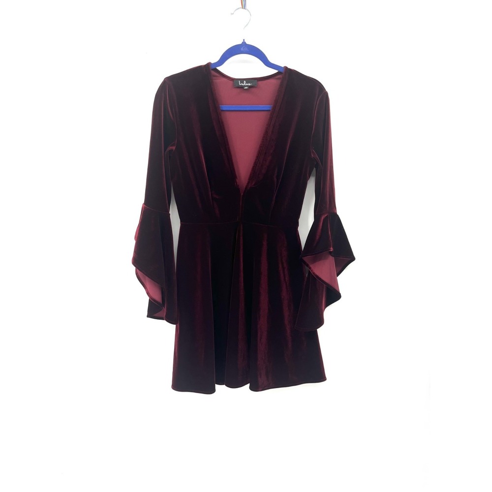 Lulus Dark romance whimsigoth witchy burgundy Velvet Bell Sleeve Vampire dress M